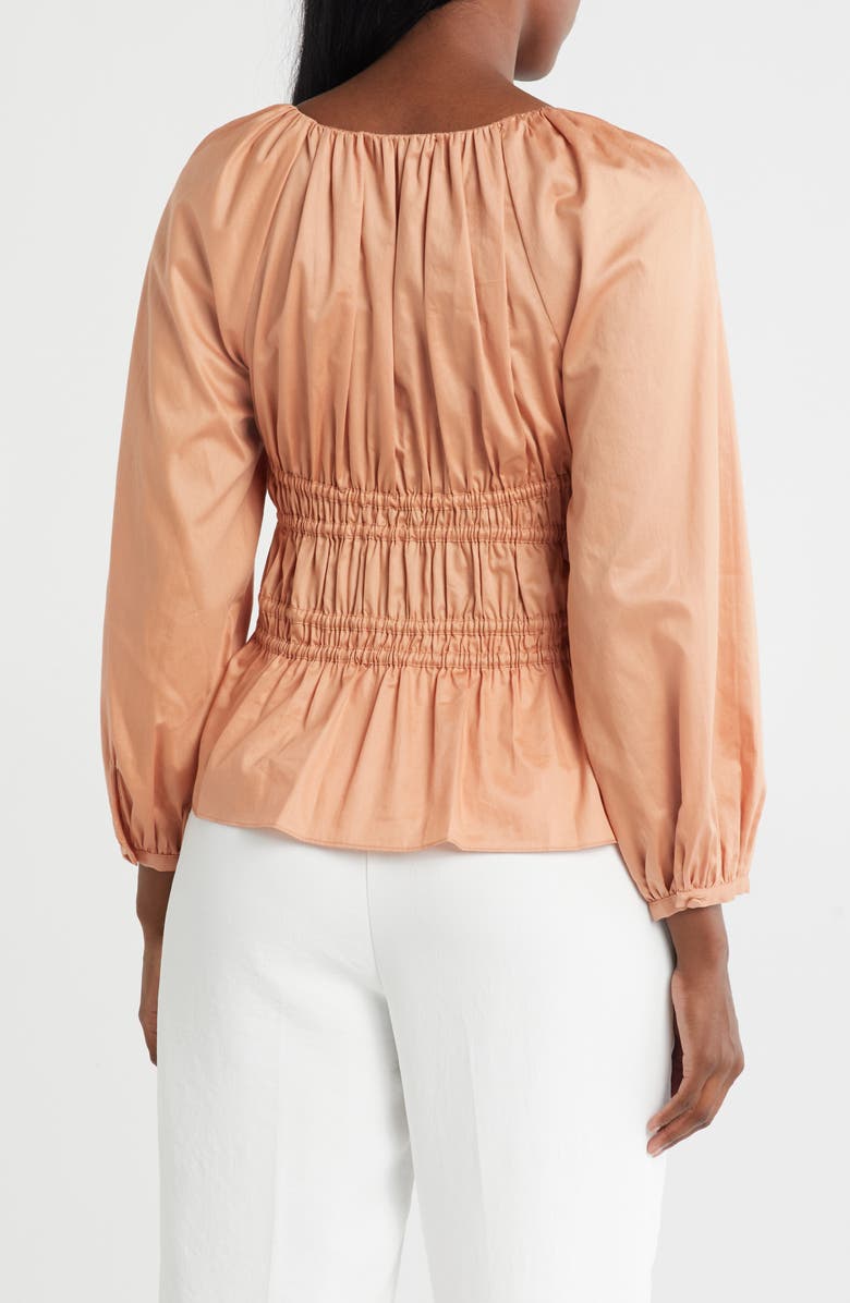 Rebecca Taylor Smocked Peplum Top, Alternate, color, Dusty Coral