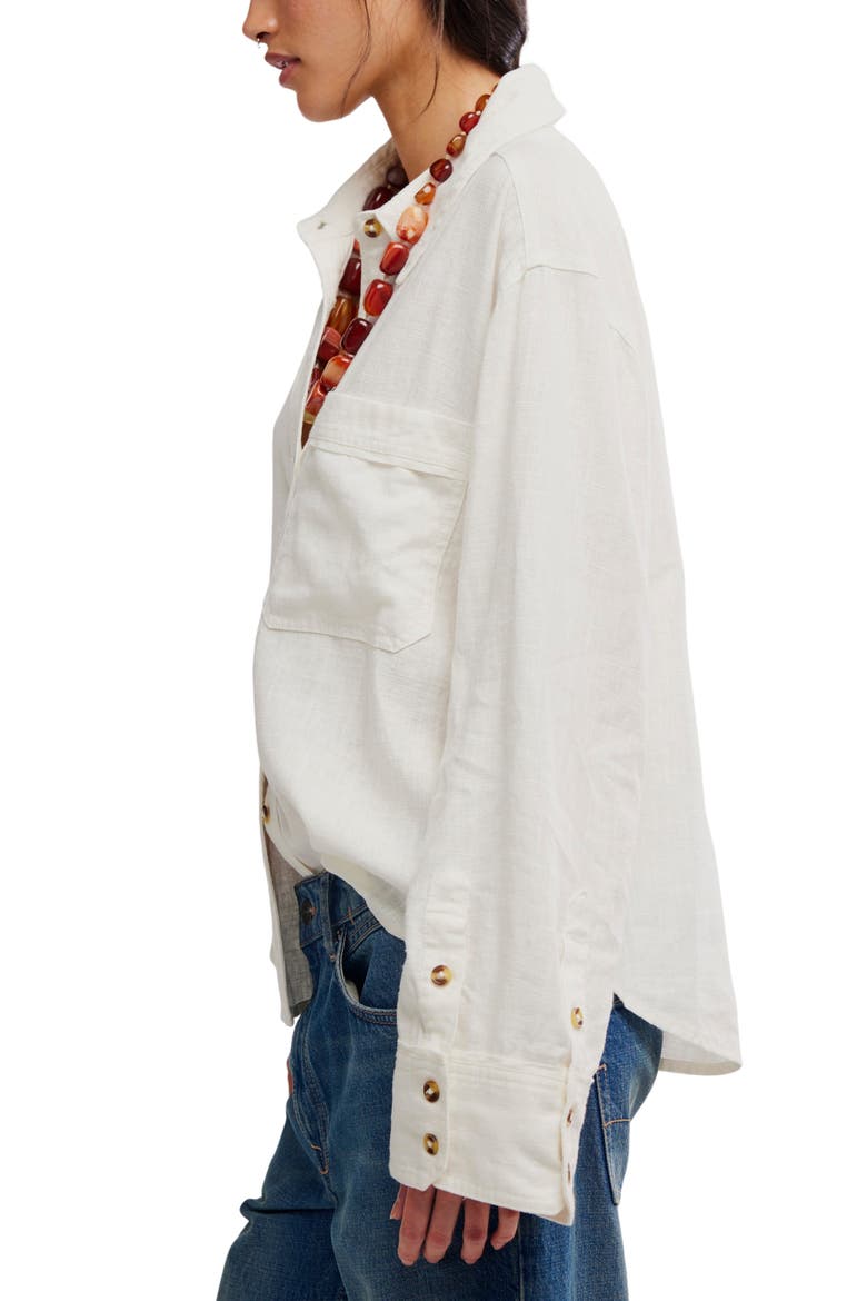 Laurel Linen Blend Button-Up Shirt, Alternate, color, CLEAN IVORY