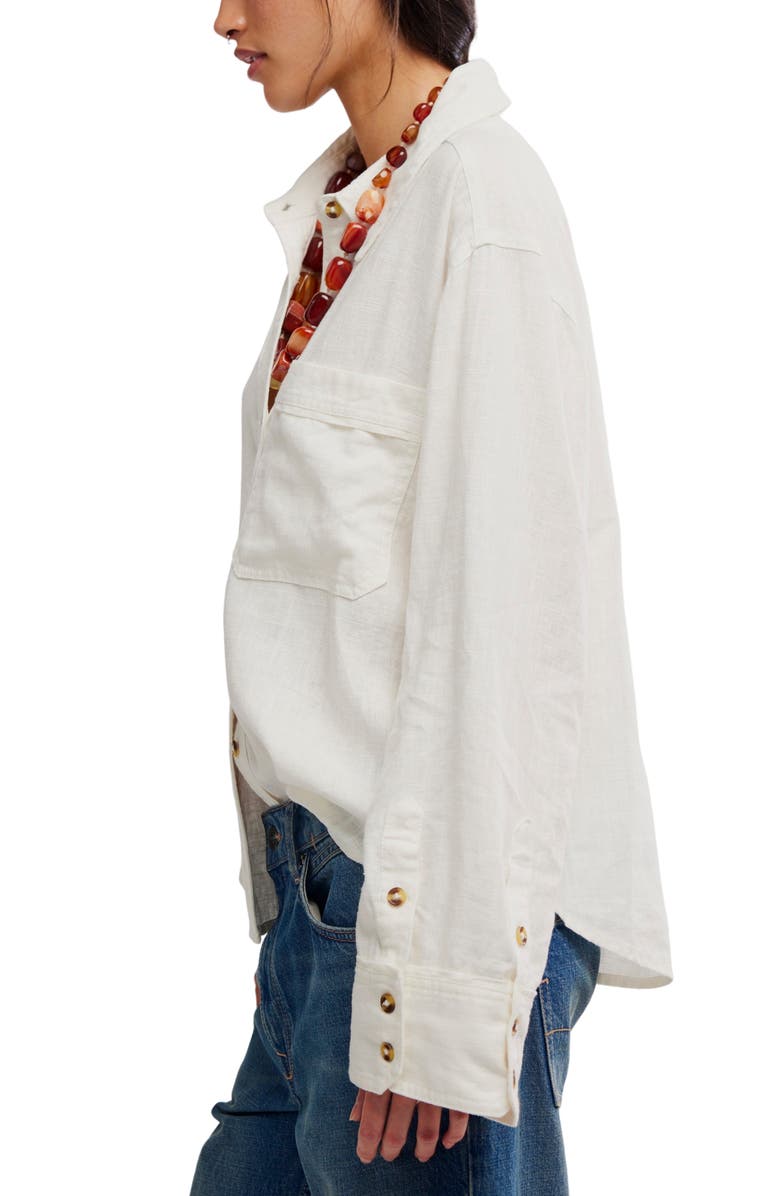 Free People Laurel Linen Blend Button-Up Shirt, Alternate, color, Clean Ivory