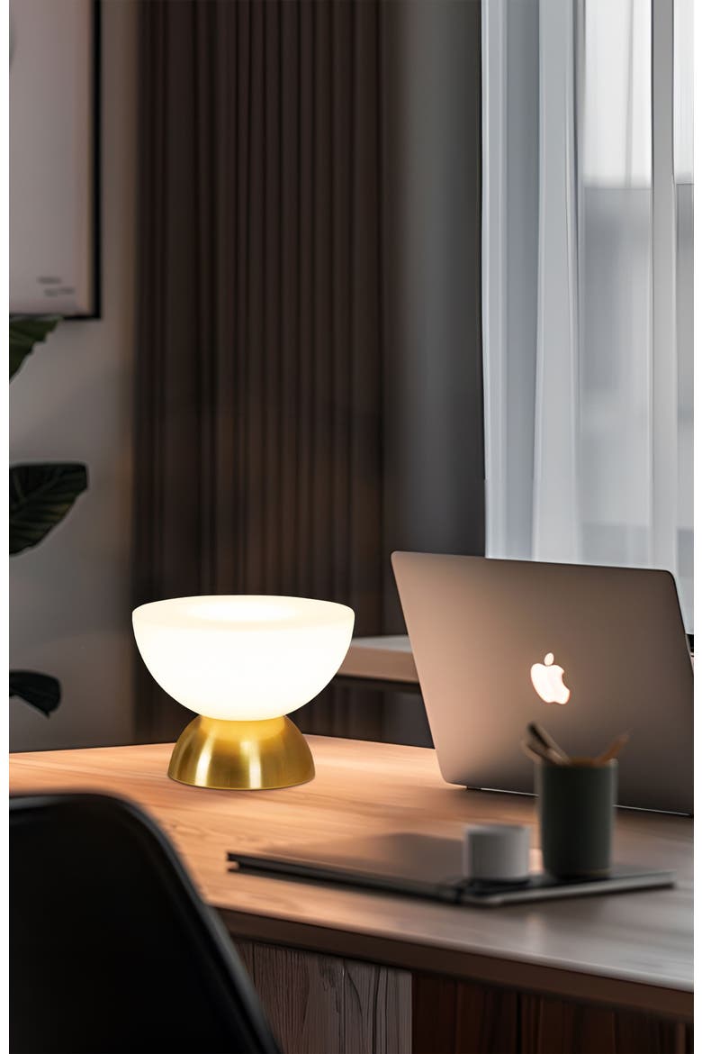Lamina 5" Double Dome Dimmable LED Table Lamp With Gold Brass Accent, Alternate, color, Gold