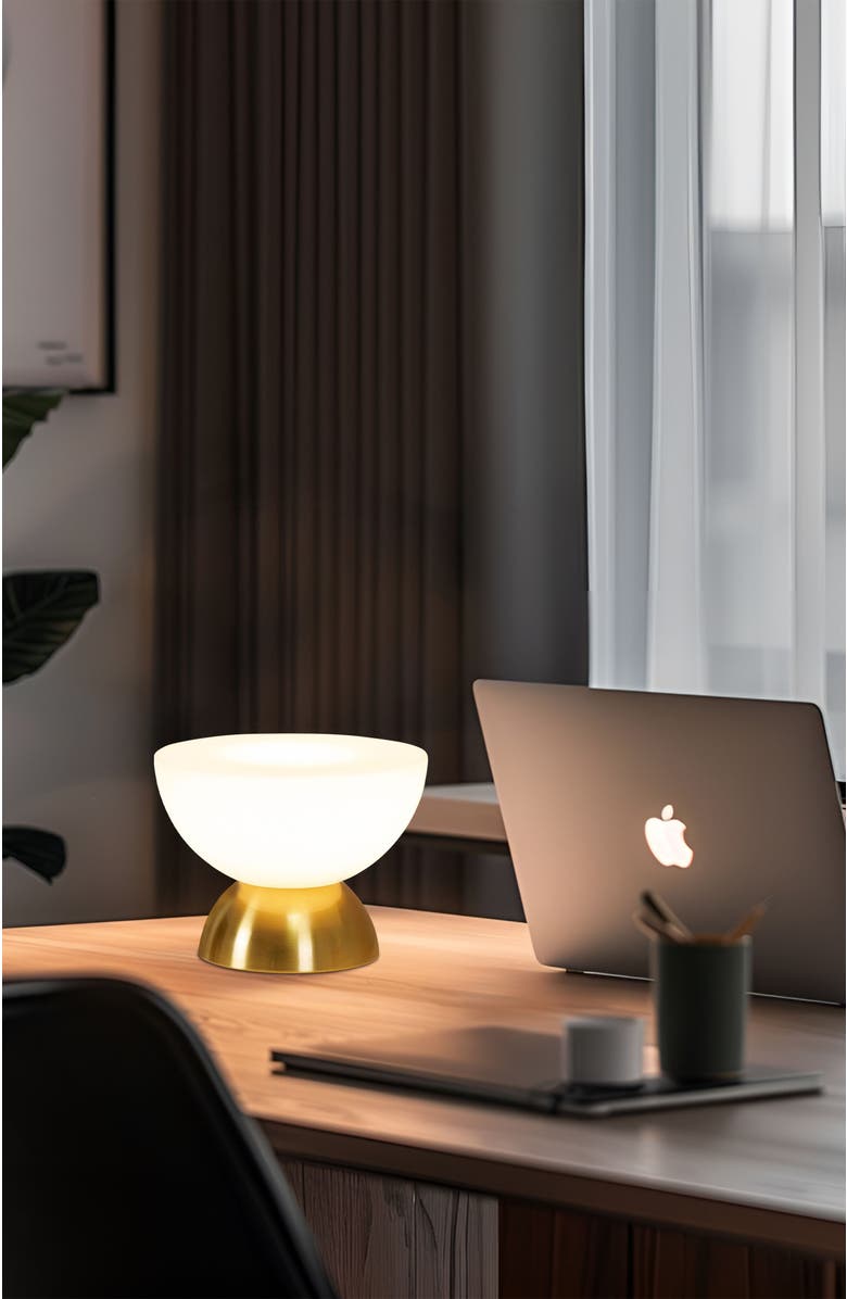 Brightech Lamina 5" Double Dome Dimmable LED Table Lamp With Gold Brass Accent, Alternate, color, Gold