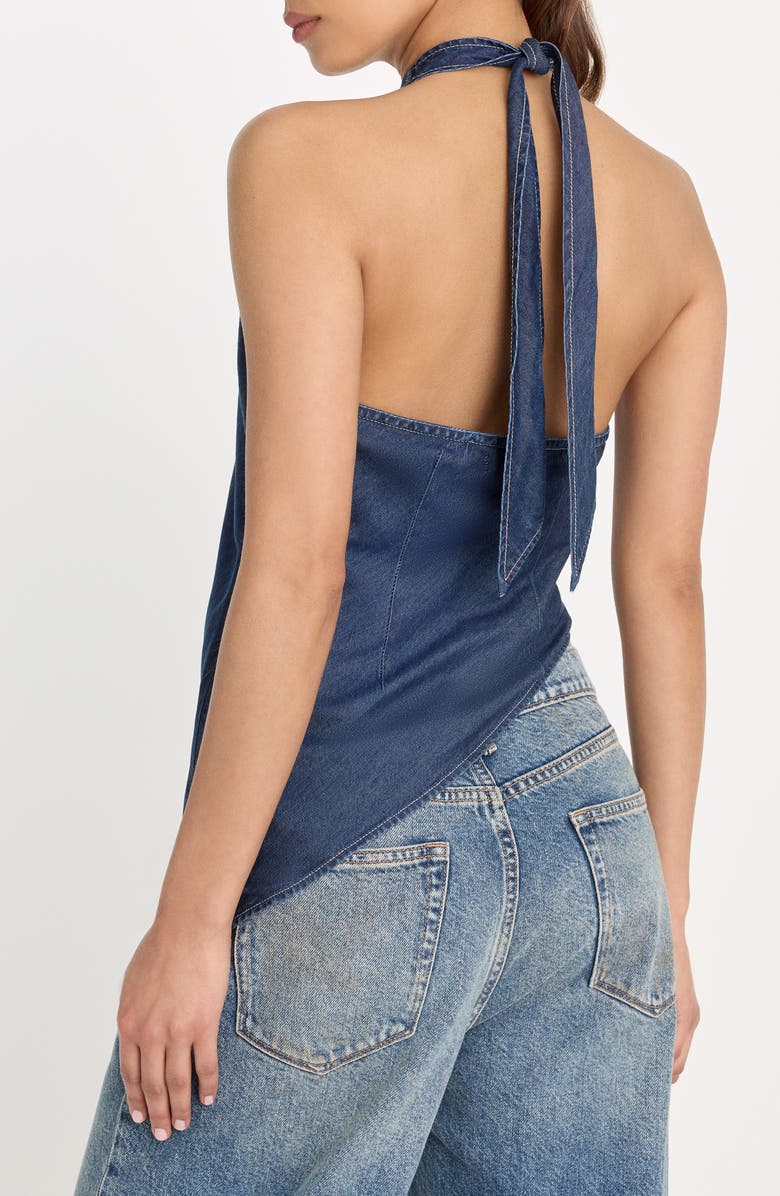 Good American Asymmetric Hem Halter Top, Alternate, color, Indigo1187