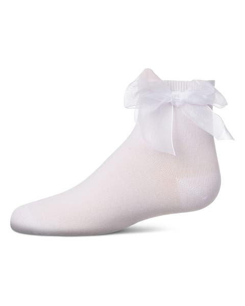 Girls Tulle-Bow-Trimmed Mercerized Cotton-Rich Ankle Sock