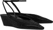 Tory Burch Ankle Strap Pavé Pointed Toe Wedge Pump