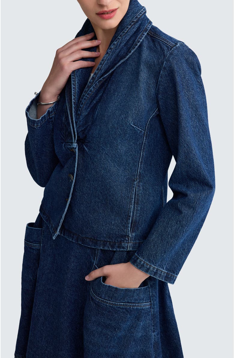 LUUKAA Indie Shawl Collar Denim Jacket, Alternate, color, Indigo Denim