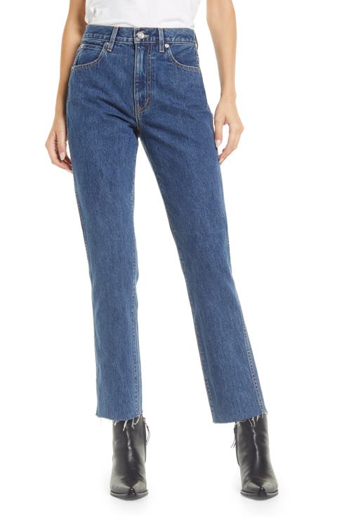 Hero High Waist Raw Hem Slim Straight Leg Jeans