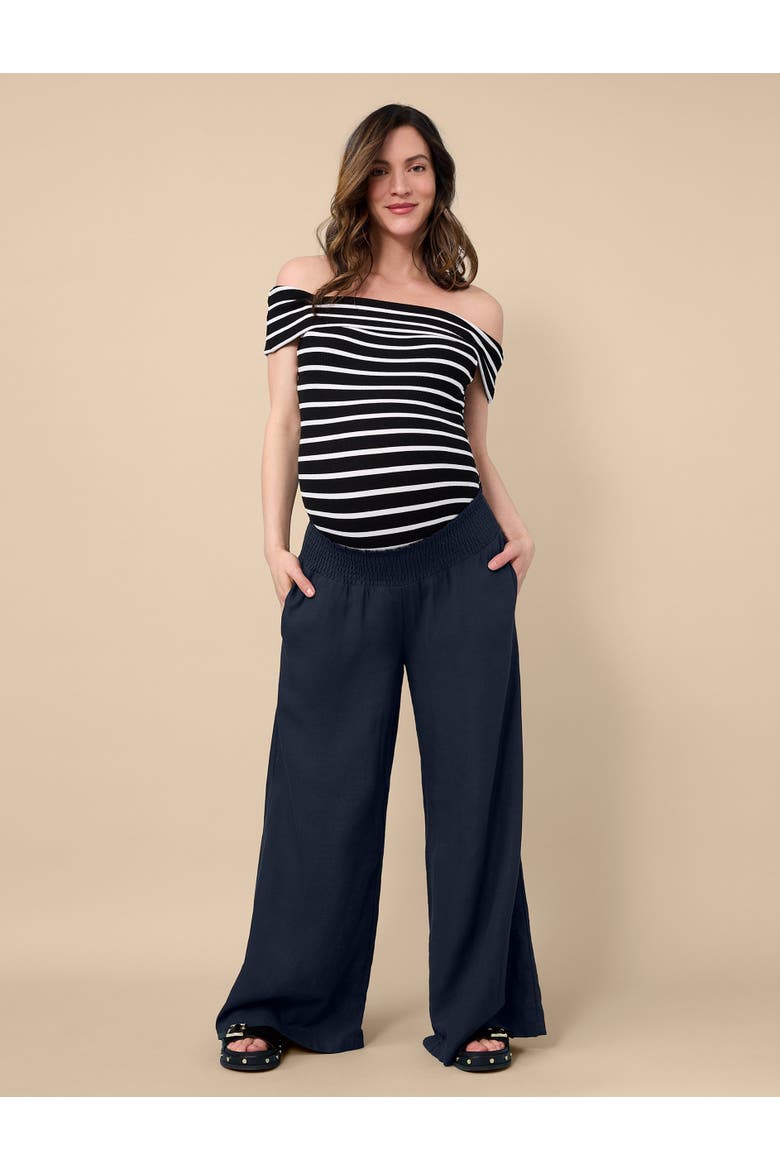 Smocked Waist Wide Leg Pant, Alternate, color, Black