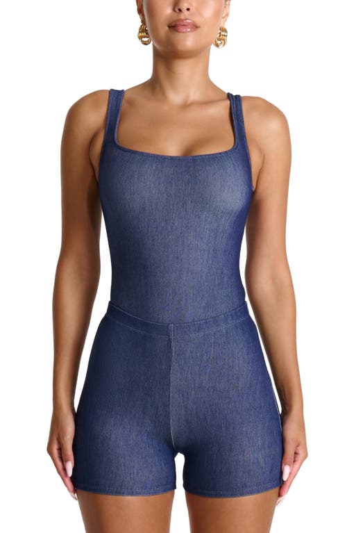 Naked Wardrobe Stretch Denim Tank Bodysuit In Blue
