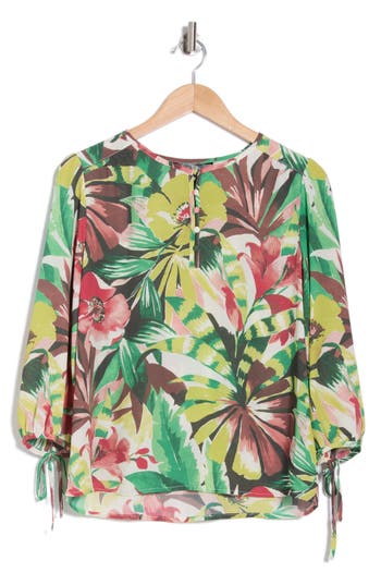 Nicole Miller Floral Long Sleeve Chiffon Top In Multi