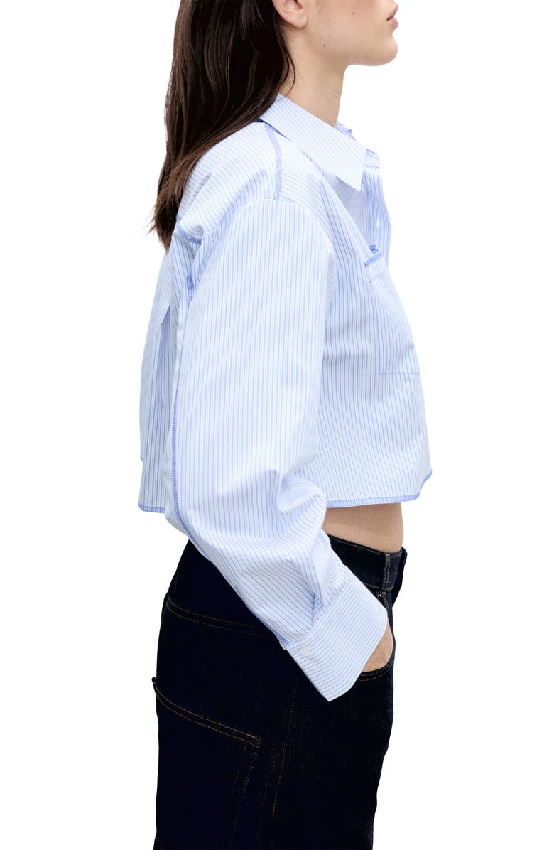 MANGO Stripe Long Sleeve Crop Poplin Button-Up Shirt, Alternate, color,