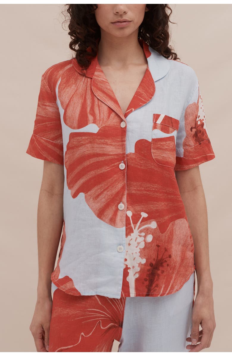 Desmond & Dempsey Short Sleeve Pajama Set, Alternate, color, Grand Hibiscus Blue/Red