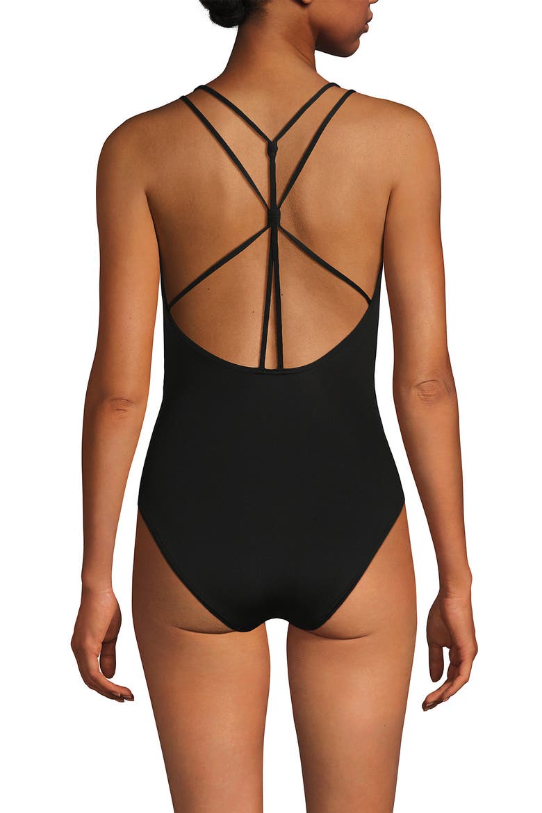 Tugless Quickdry V-neck Multi-way High Leg One Piece Swimsuit, Alternate, color, Black