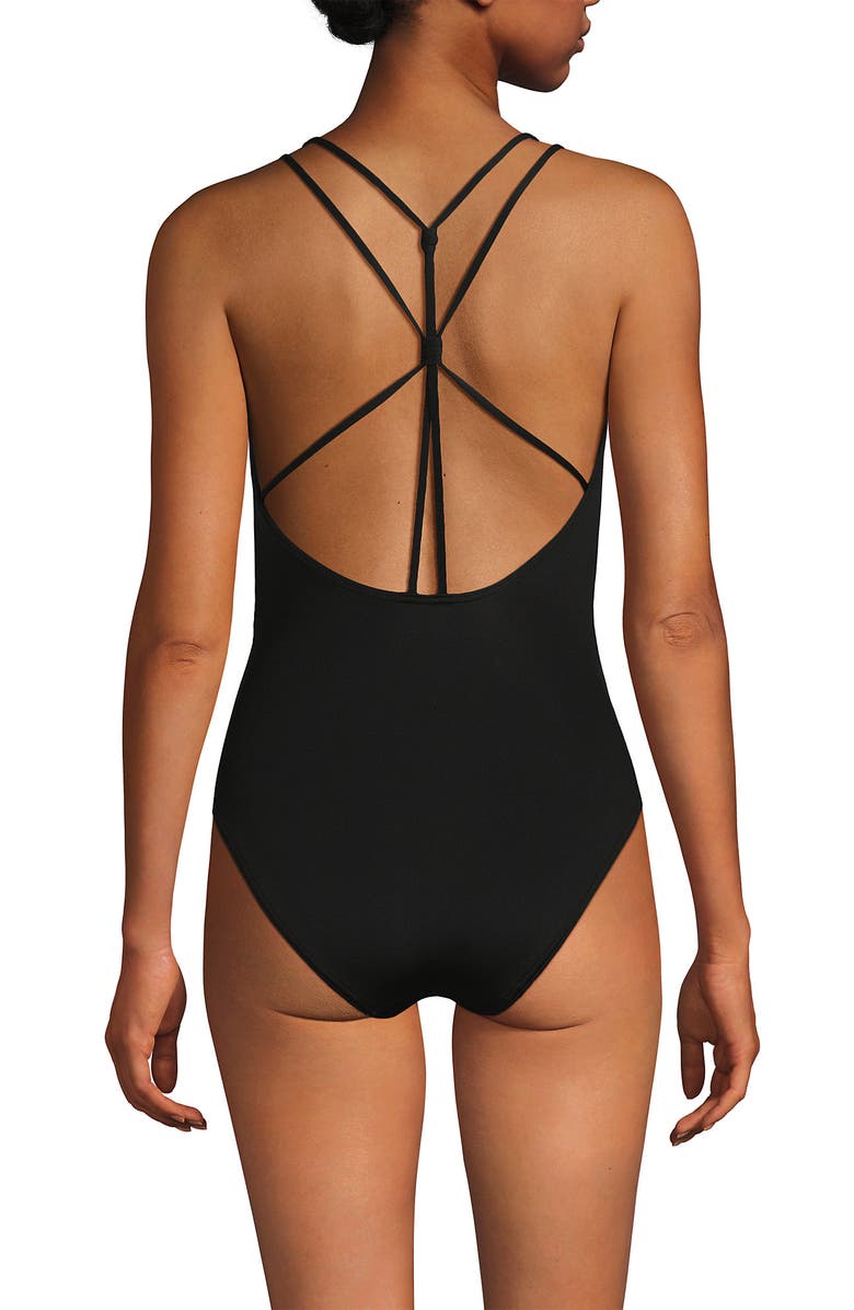 Lands' End Tugless QuickDry V-Neck Multi-Way High Leg One Piece Swimsuit, Alternate, color, Black