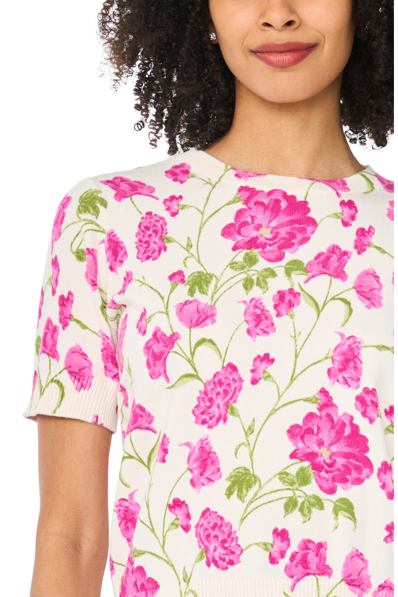 Printed Short Sleeve Cotton Blend Sweater, Alternate, color, ANTIQUE WHITE