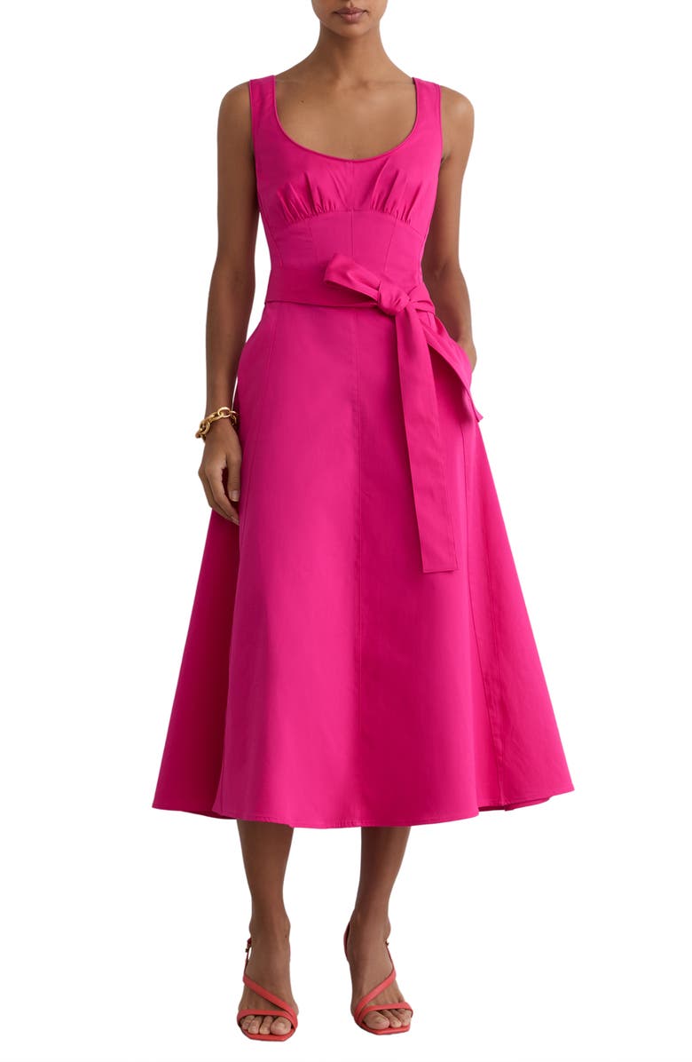 Reiss Irina Stretch Cotton Dress, Main, color, Pink