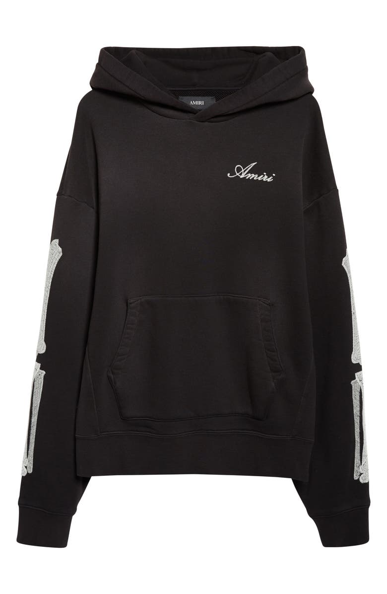 AMIRI Bones Oversize Cotton French Terry Hoodie, Main, color, Black