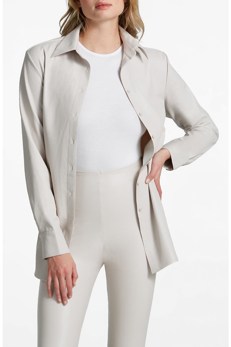 Oversize Faux Leather Button-Up Shirt, Main, color, PORCELAIN