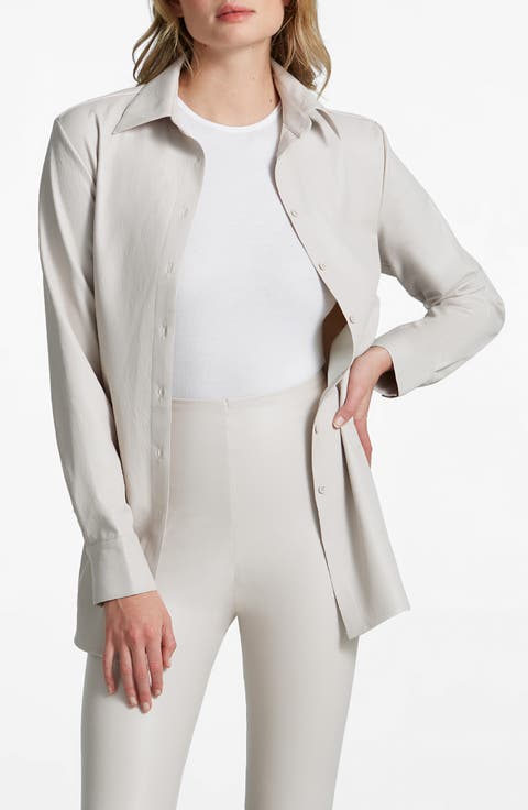 Oversize Faux Leather Button-Up Shirt