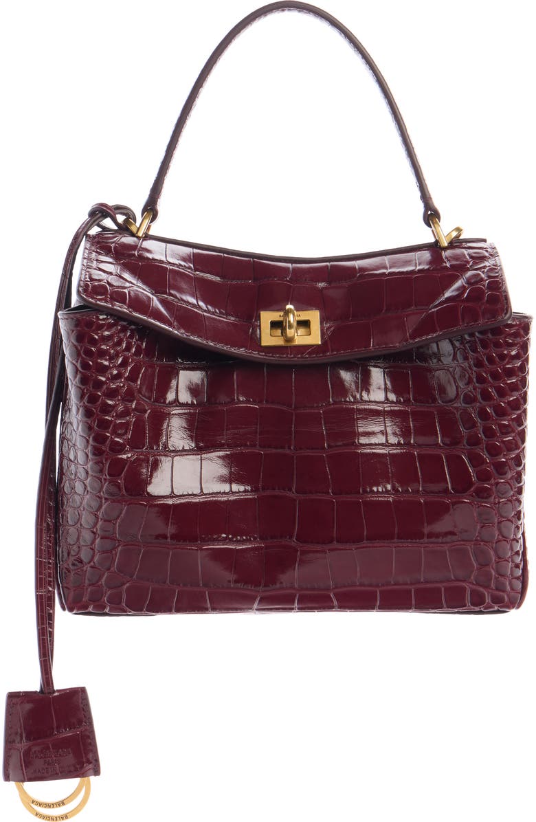 Balenciaga Mini Rodeo Croc Embossed Leather Top Handle Bag, Main, color, 6036 Dark Burgundy