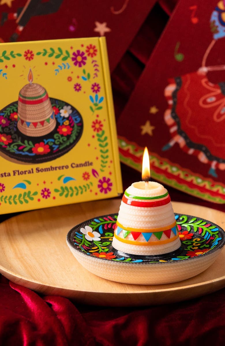 Southlake gifts Fiesta Sombrero Candle, Alternate, color, Cream / Multi-Color