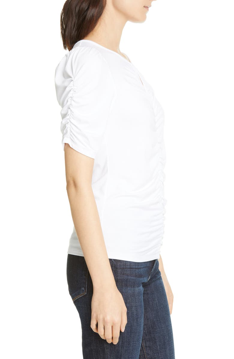 FRAME Shirred Keyhole Neck T-Shirt, Alternate, color, Blanc