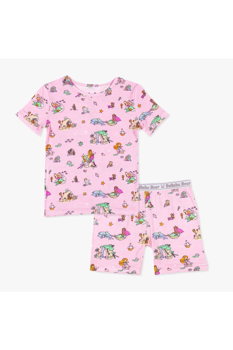 Mermaid Lagoon Kids 2-Piece Short Sleeve & Shorts Pajama Set, Main, color, Mermaid Lagoon