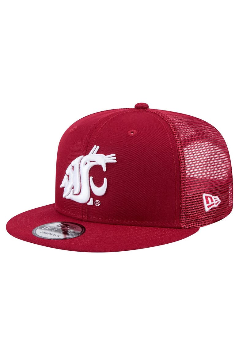 Men's New Era Crimson Washington State Cougars 9FIFTY Trucker Snapback Hat, Main, color, Crimson