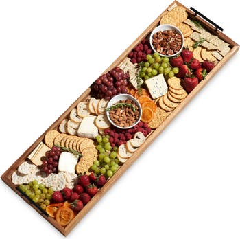 TWINE Acacia Wood Longboard Cheese Board with Metal Handle
