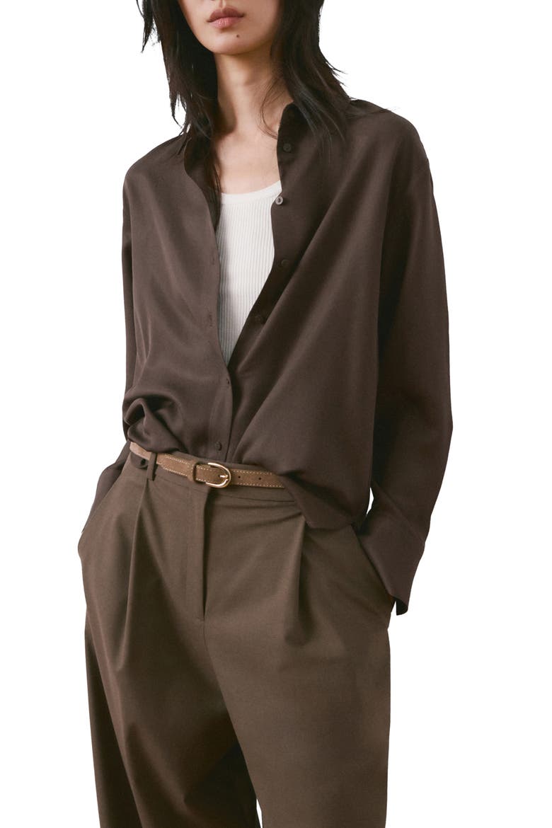 Straight Button-Up Shirt, Main, color, BROWN