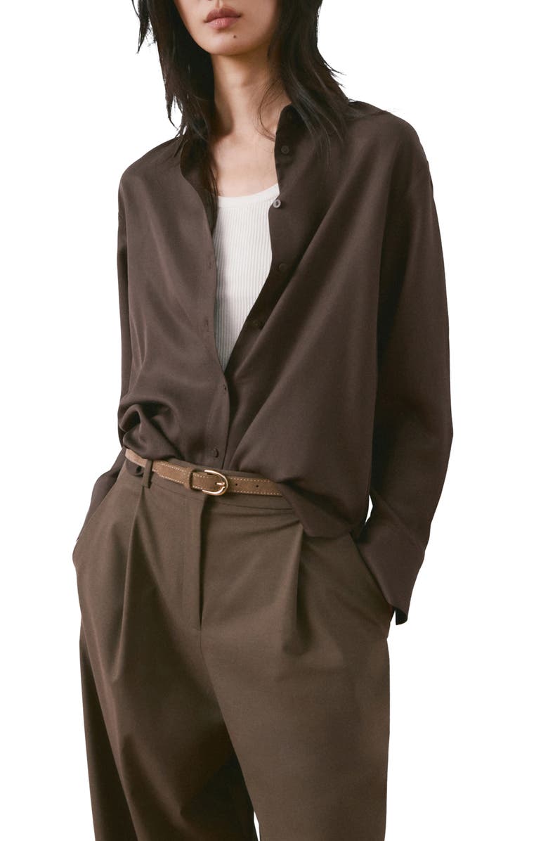 MANGO Straight Button-Up Shirt, Main, color, Brown