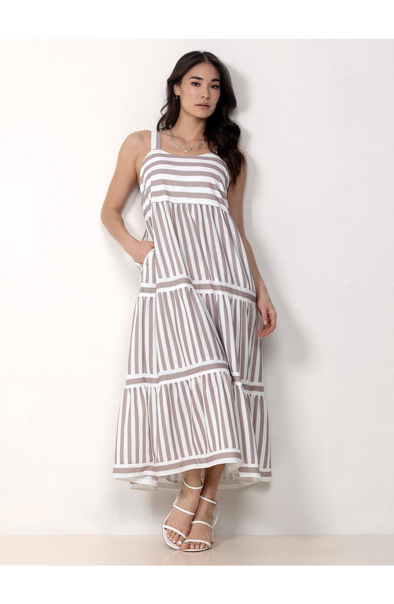 Single Stitch Striped Tiered Maxi Dress, Main, color, Beige