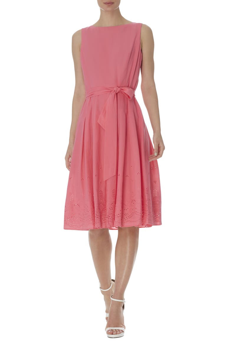 Embroidered Sleeveless Fit & Flare Dress, Main, color, CAMELLIA
