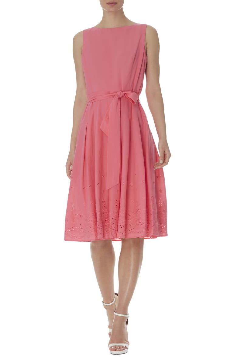 Anne Klein Embroidered Sleeveless Fit & Flare Dress, Main, color,