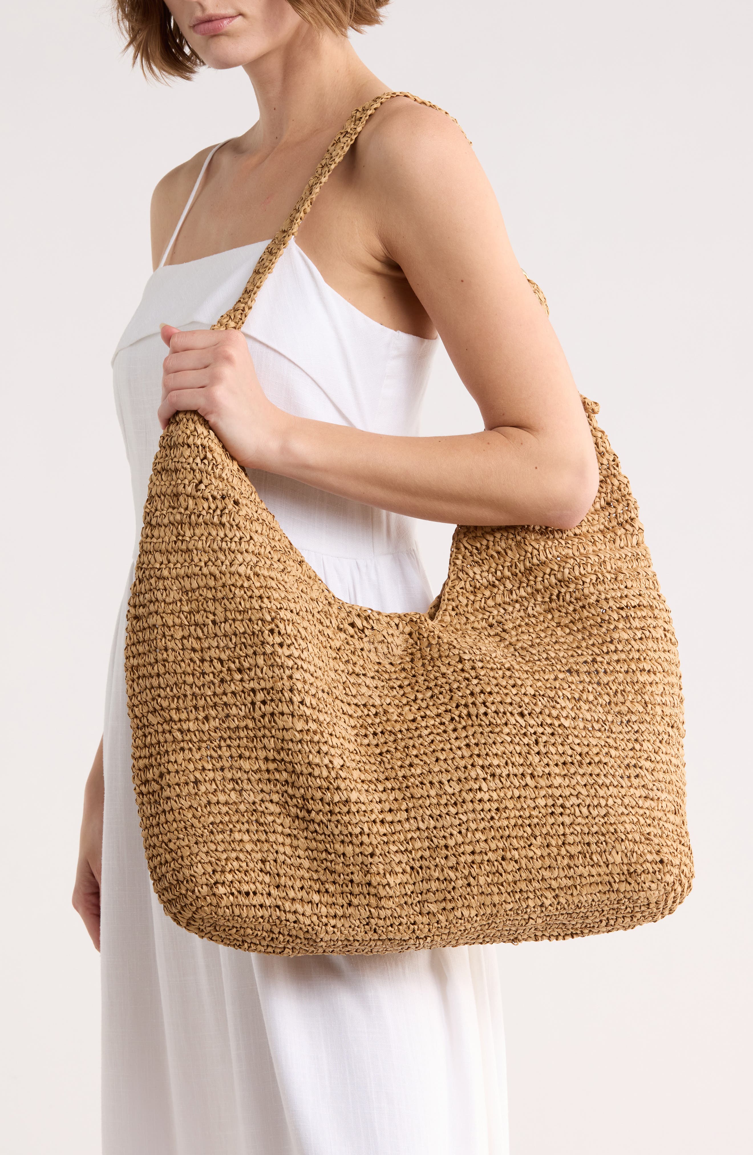 Collection XIIX Slouchy Straw Bag, Alternate, color, Dark Natural