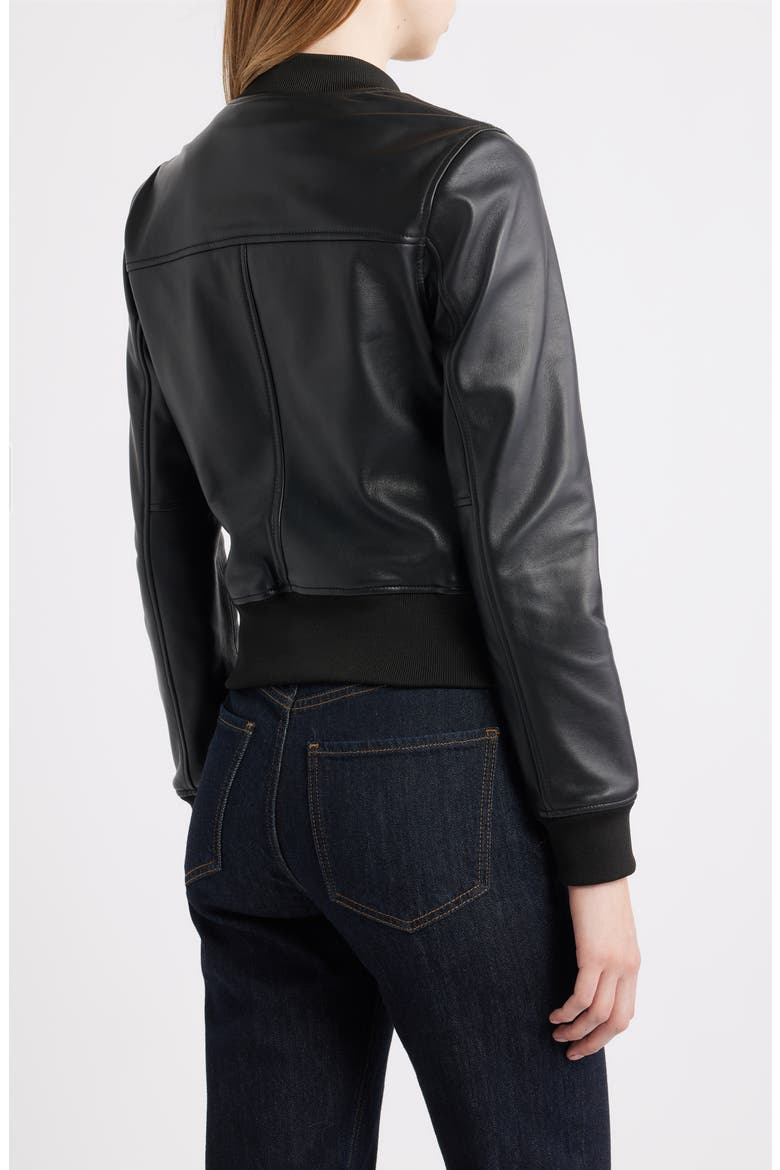 Classic Leather Bomber Jacket, Alternate, color, BLACK
