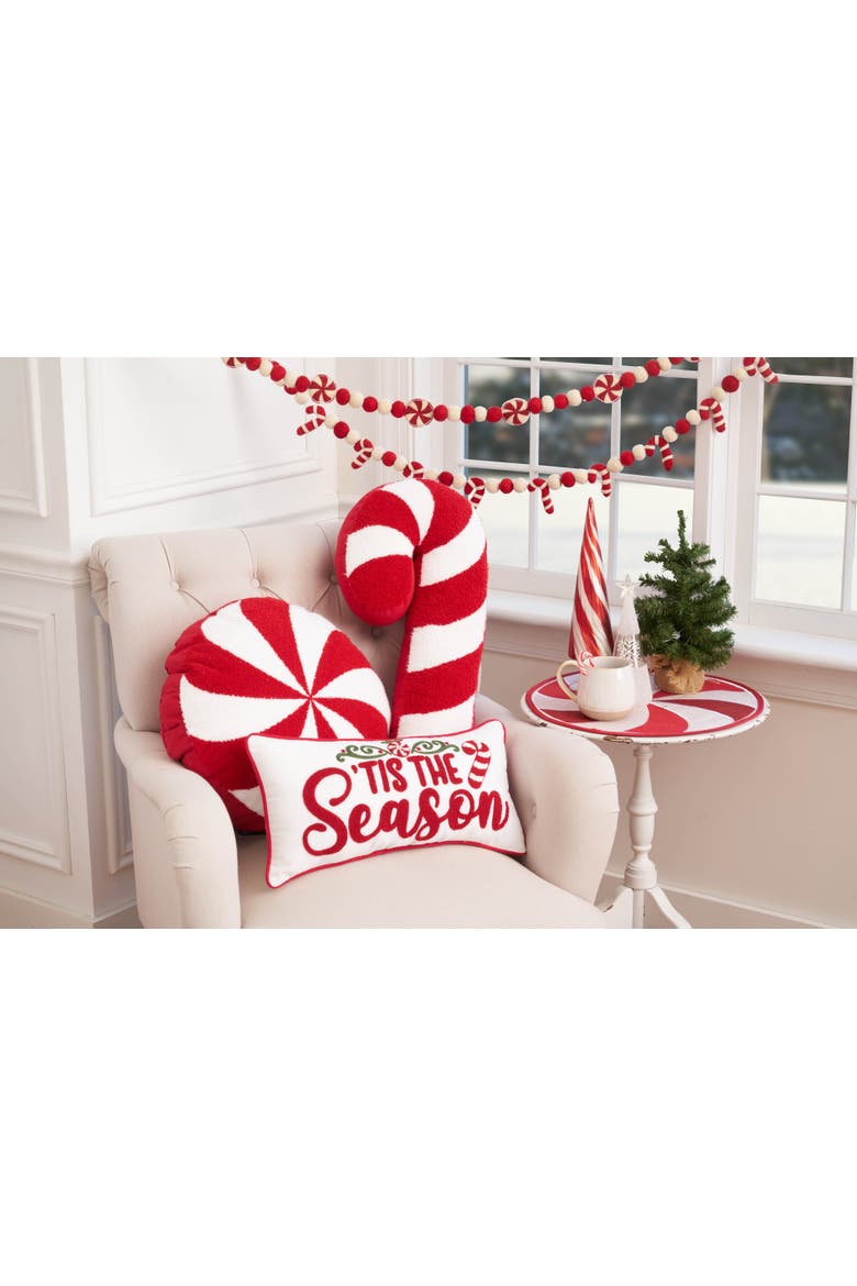 Christmas Candy Cane Cotton Blend Mini Accent Pillow 11" x 25", Alternate, color, Red