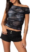EDIKTED Shredded Asymmetric Crop Top