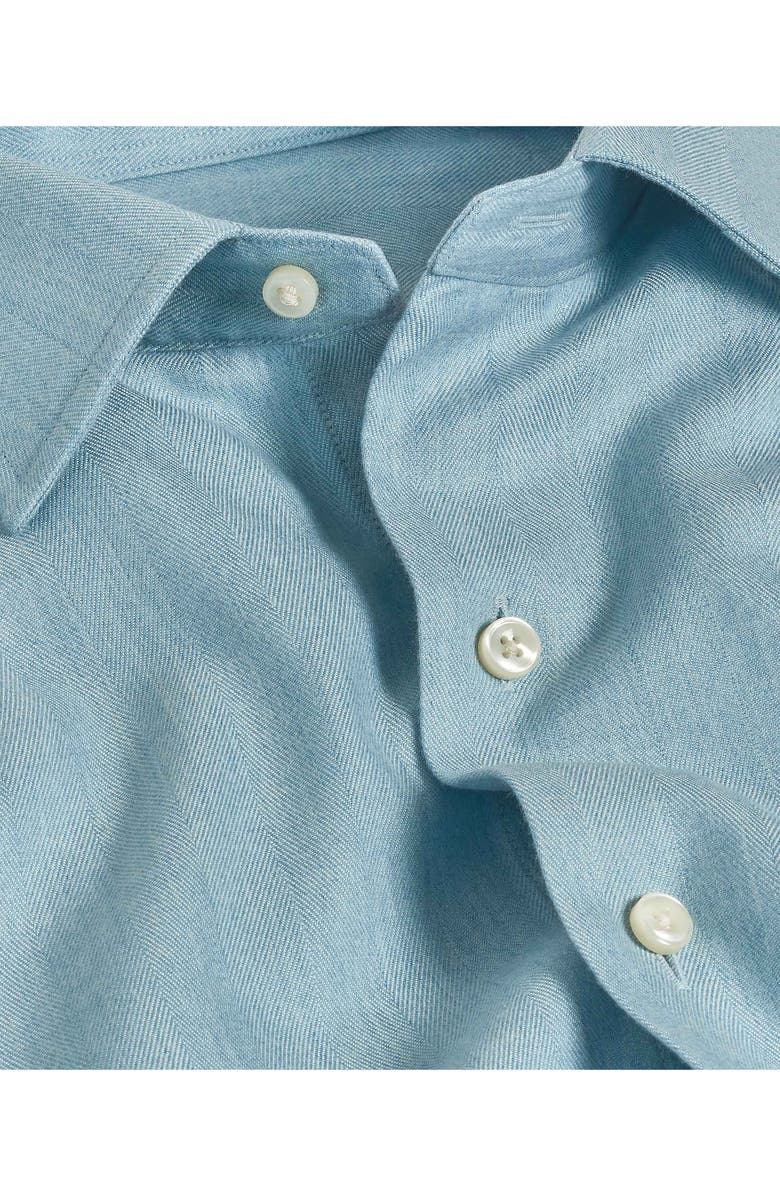 David Donahue Spread Collar Herringbone Sport Shirt, Alternate, color, Sea