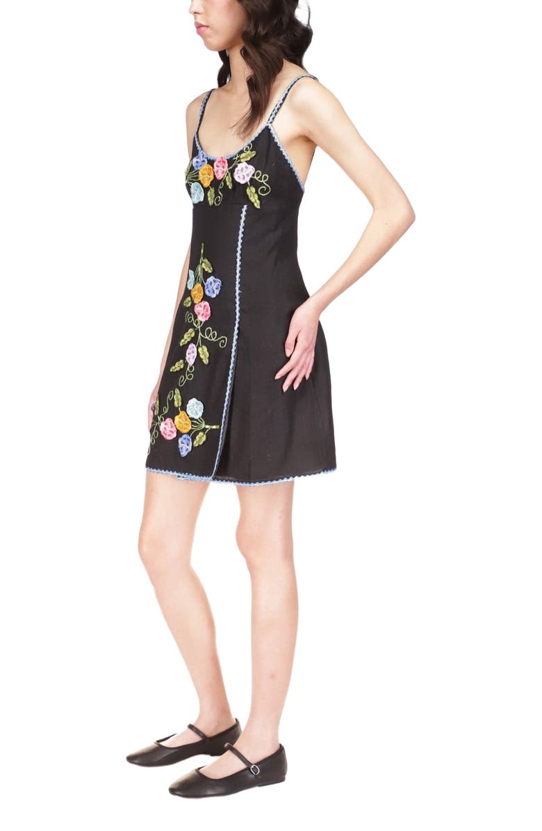 Anna Sui 3-D Pansy Embroidered on Linen Dress, Alternate, color, 