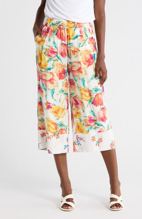 Floral Wide Leg Pull-On Pants