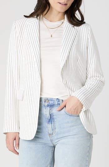 French Connection Whisper Pinstripe Blazer In Summer White/marine