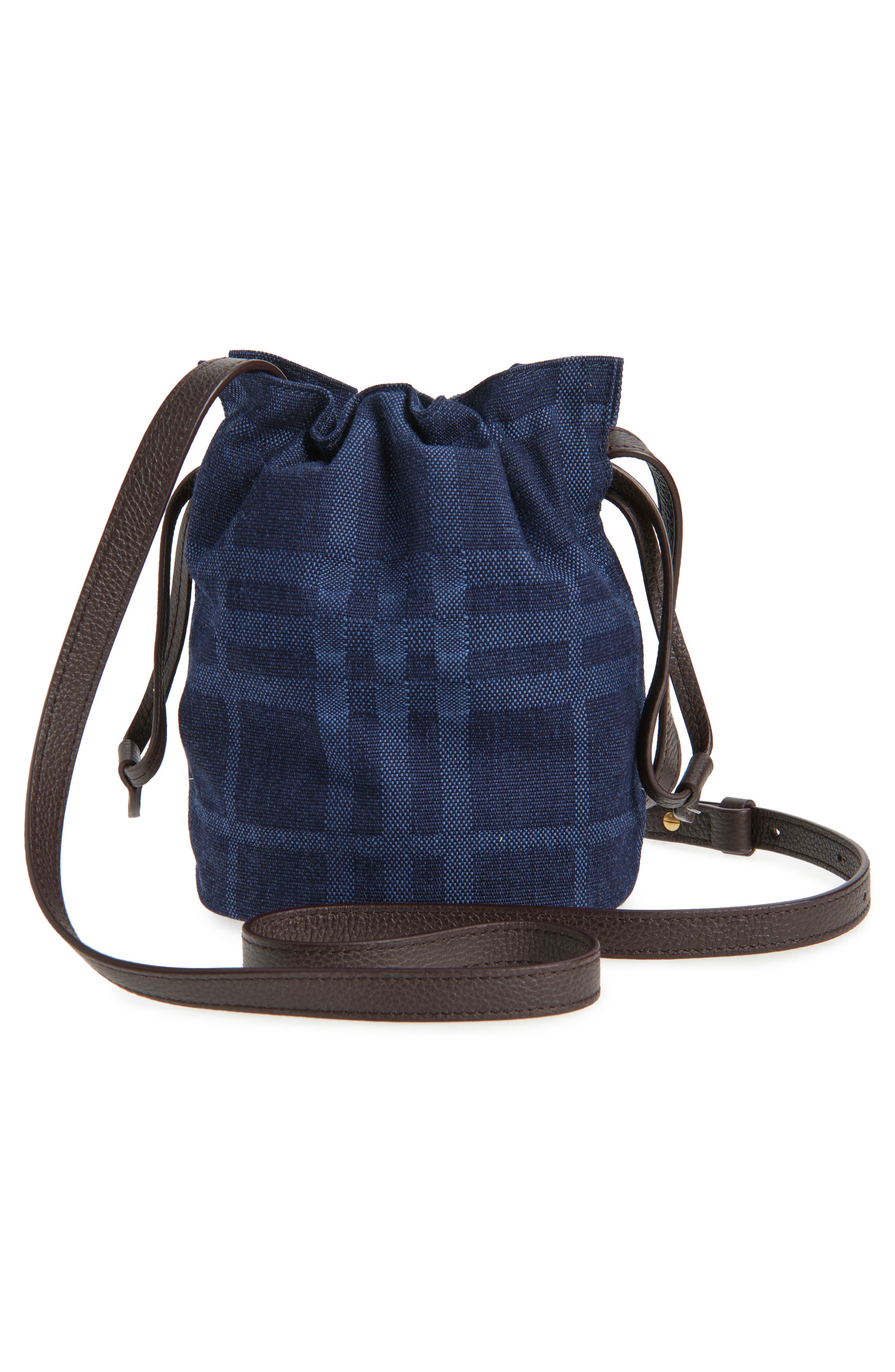 Burberry Mini Horseshoe Denim Crossbody Bucket Bag, Alternate, color, Blue