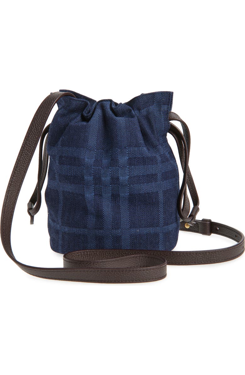 Burberry Mini Horseshoe Denim Crossbody Bucket Bag, Alternate, color, Blue