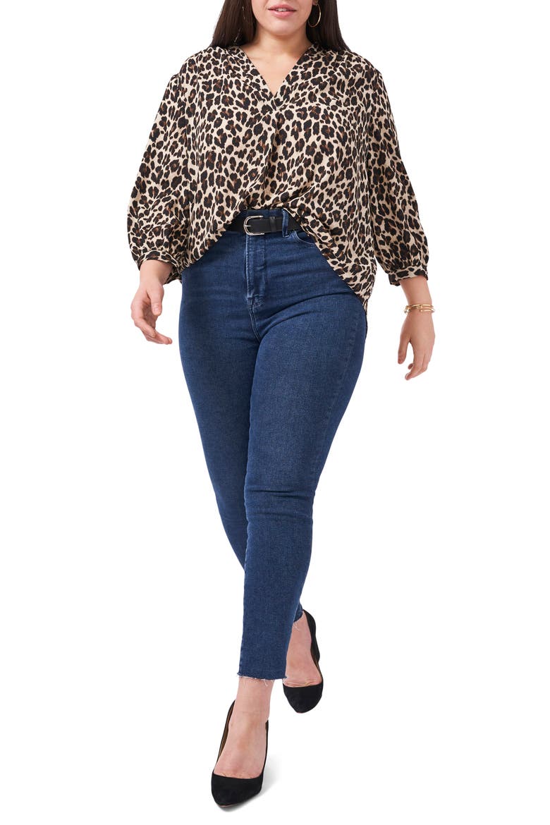 Leopard Print V-Neck Top, Alternate, color, RICH BLACK