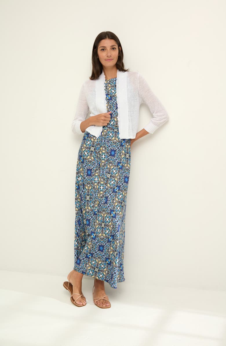 NIC+ZOE Ruffle Featherweight Linen Blend Cardigan, Alternate, color, Paper White