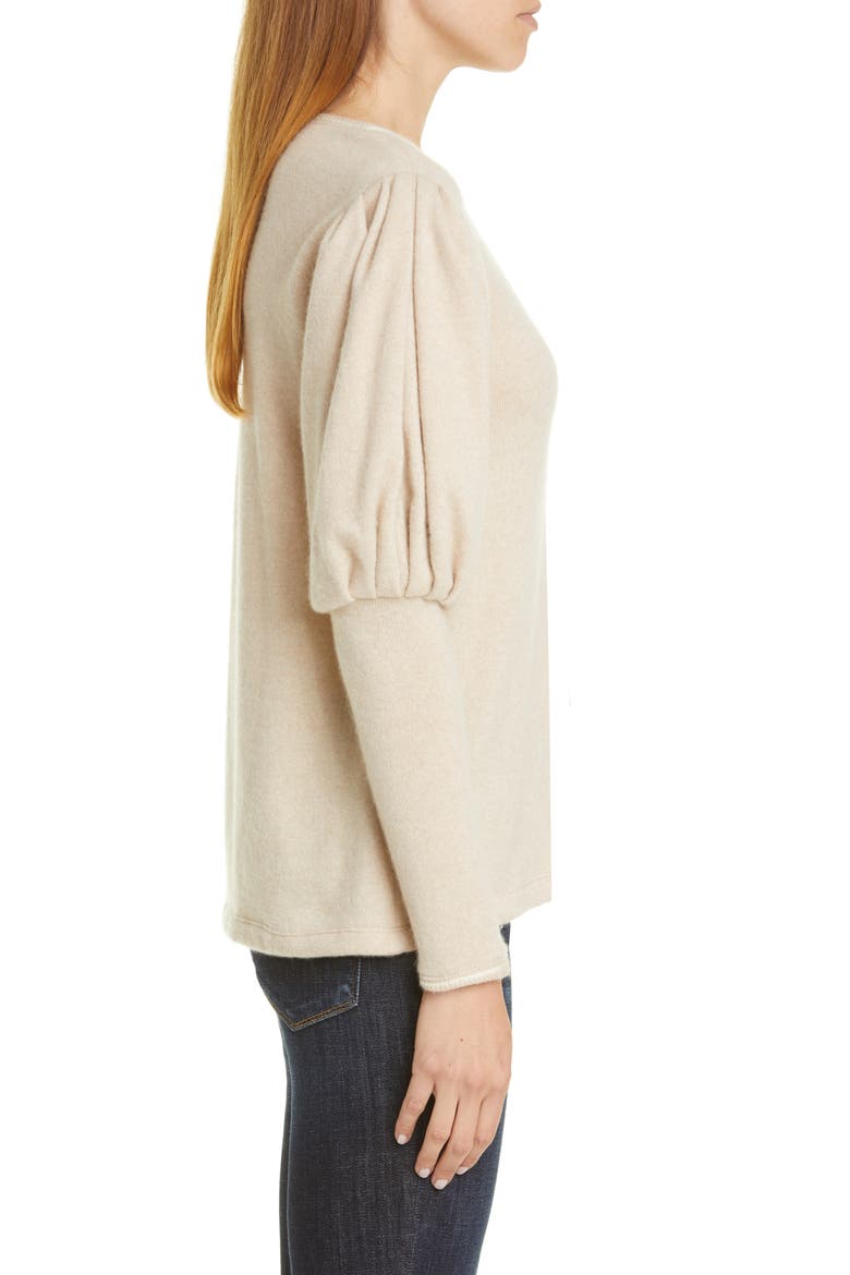 Puff Sleeve Cashmere Sweater, Alternate, color, ECRU
