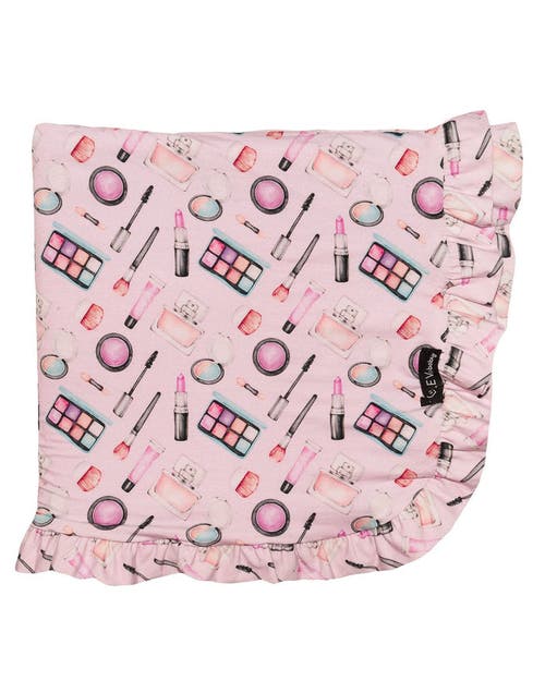 Lev Baby Makeup Print Ruffled Edge Blanket In Pink