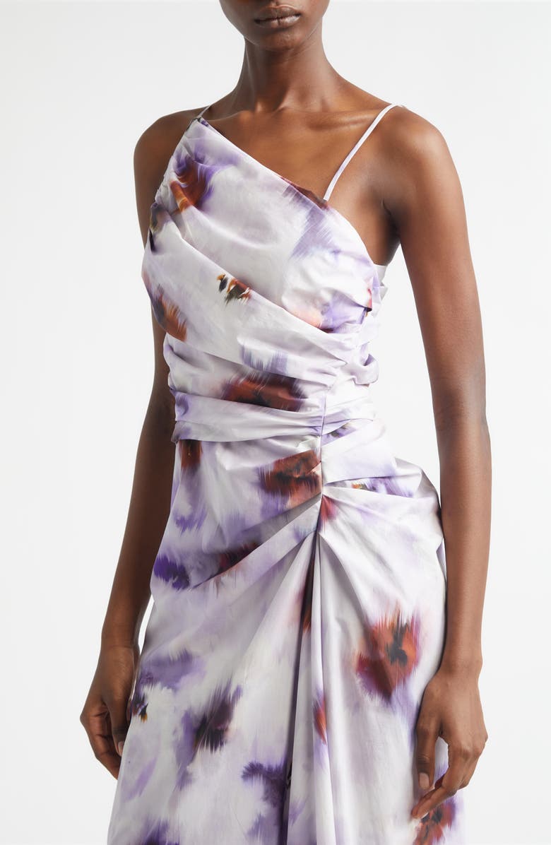 A.L.C. Juno Asymmetric Floral Print Poplin Dress, Alternate, color, Lilac Multi