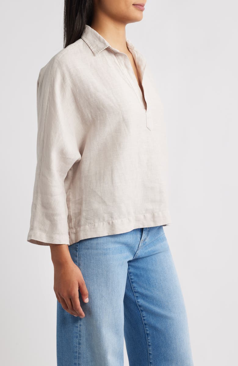 Frank & Eileen Gabi Crop Linen Popover Shirt, Alternate, color, Sand