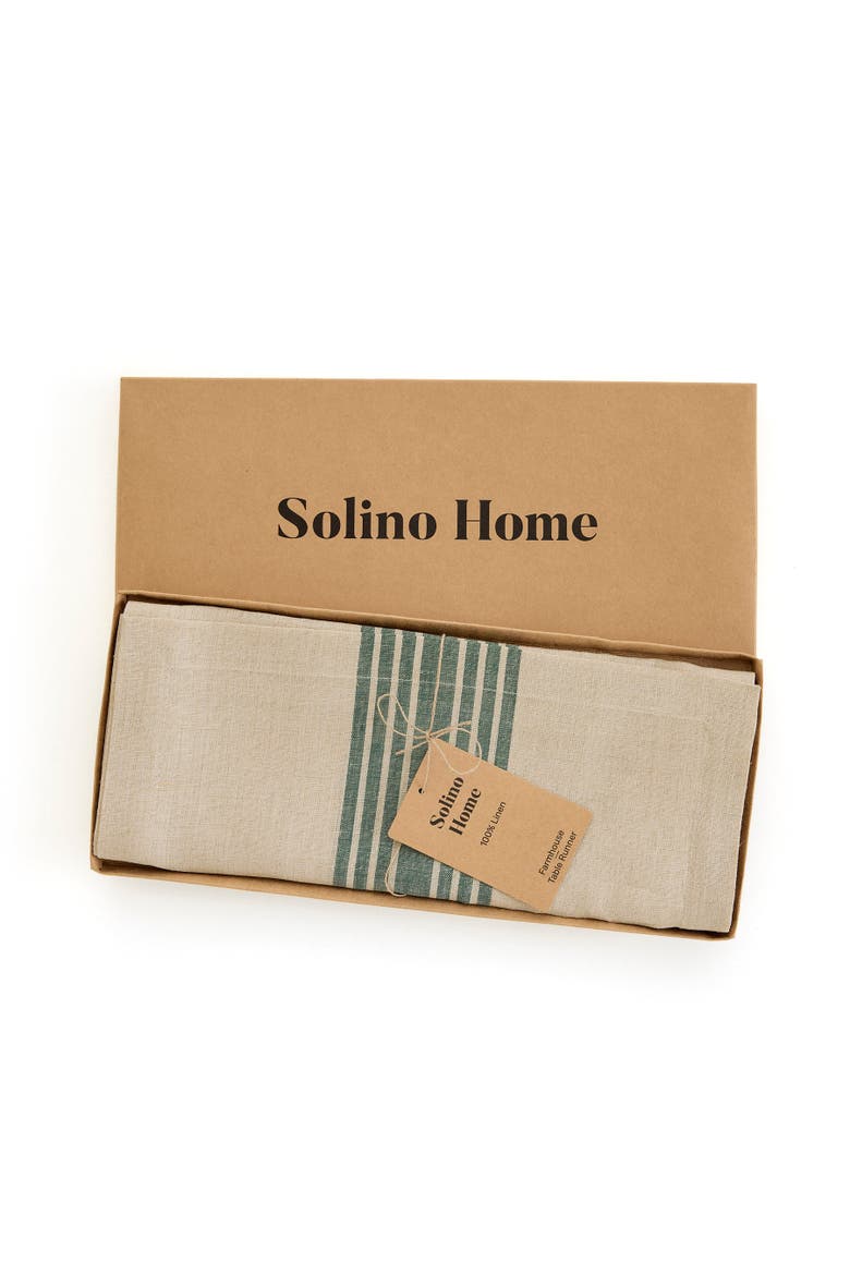 Linen Table Runner - Farmhouse, Alternate, color, Green and Natural